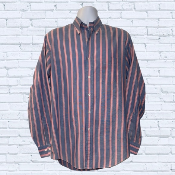Vintage Chaps Ralph Lauren Striped Blue/Pink Shirt (Hong Kong) – Size Large - Picture 4 of 12